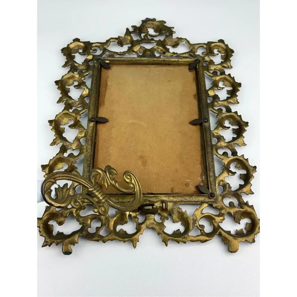 Vtg Virginia Metalcrafters Art Nouveau Solid Brass Picture Frame Easel Back Larg